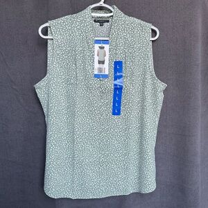 Adrianna Papell Green Leaf Print Sleeveless Blouse